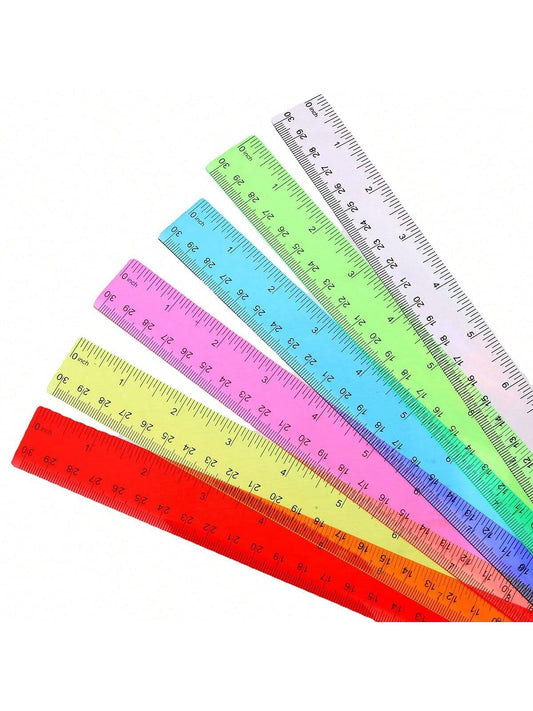 1pc/5pcs/12pcs/25pcs Random Color 30cm Plastic Ruler, Advertising Ruler With Straight Edge, Dual Bevel, Dual Scale, Clear And Vivid Markings,Rulers, Back To School