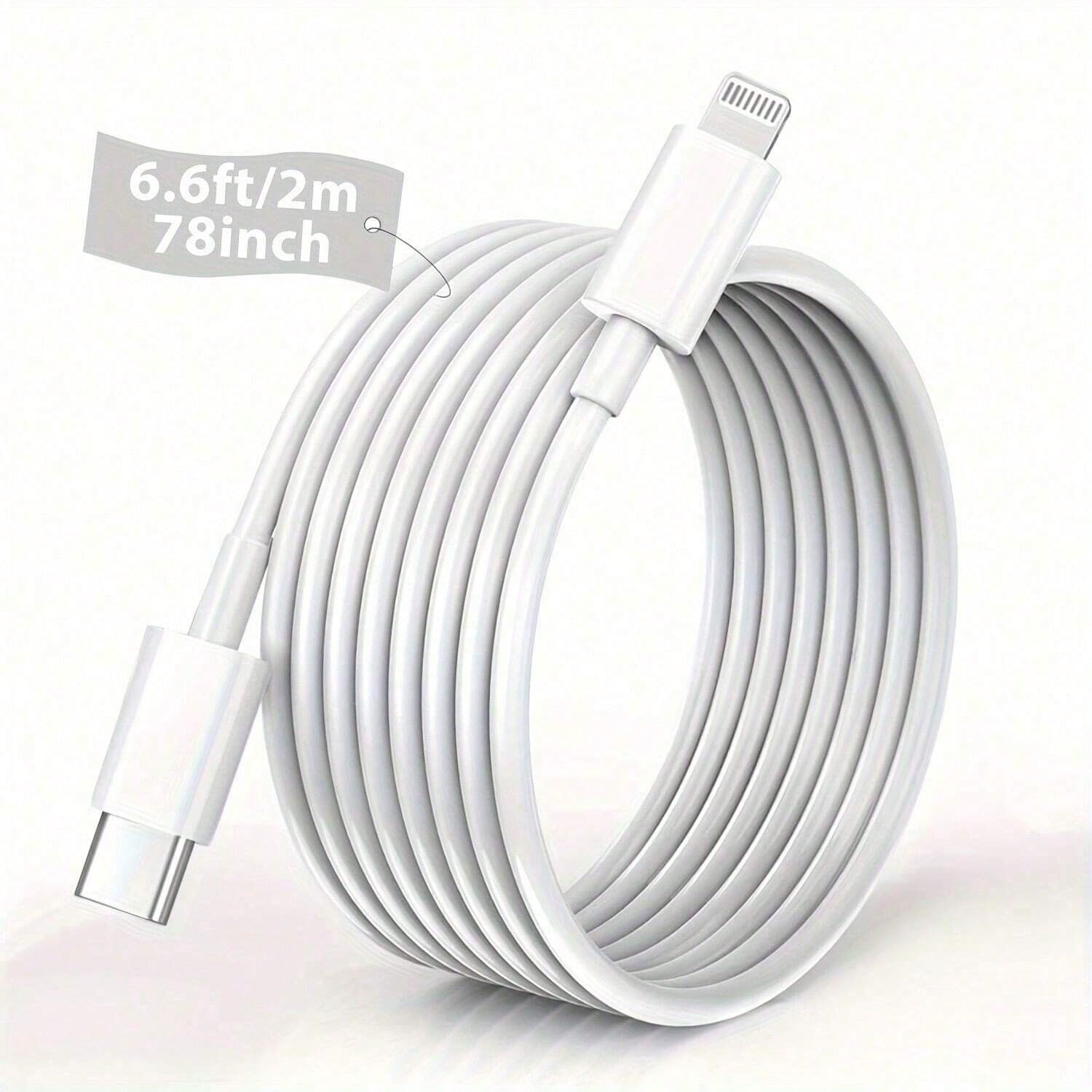 1pc [6.6ft/2m, 3.3ft/1m] Car Charger Cable, Compatible With IPhone, USB C To Lightning Cable, Compatible With IPhone 14/13/12/11 Pro Max/Xs Max/Xr/Xs/X/8/7 And More, Fast Charging, MFi Certified