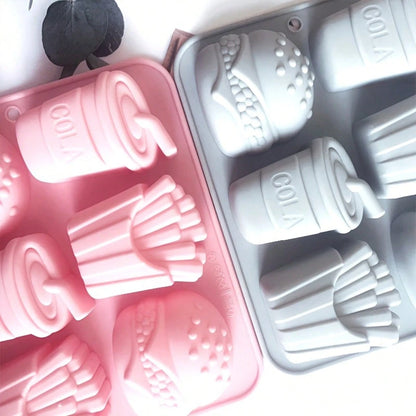 1pc 6-Cavity Silicone Mold, Suitable For Making Burgers, Fries And Soda, Reusable And Easy To Clean, Applicable For Handicrafts, Resin, Gypsum And Other Materials
