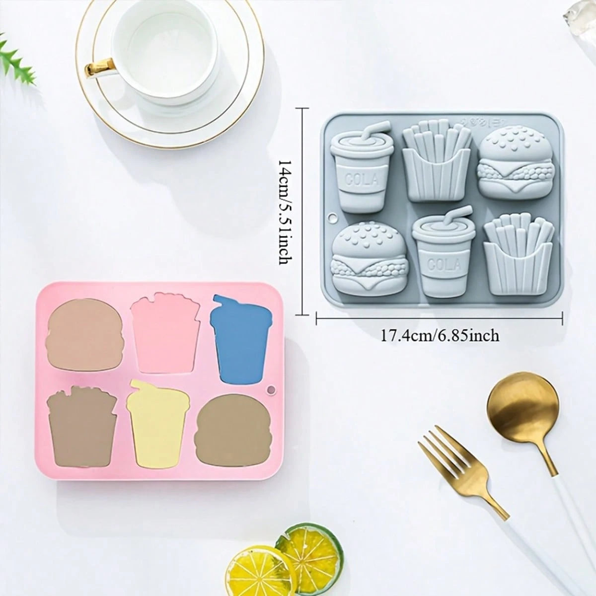 1pc 6-Cavity Silicone Mold, Suitable For Making Burgers, Fries And Soda, Reusable And Easy To Clean, Applicable For Handicrafts, Resin, Gypsum And Other Materials