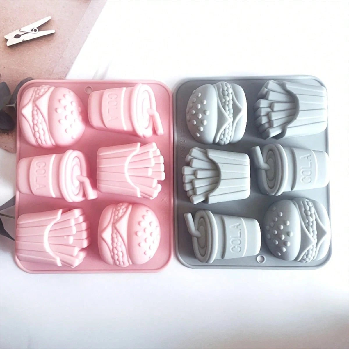 1pc 6-Cavity Silicone Mold, Suitable For Making Burgers, Fries And Soda, Reusable And Easy To Clean, Applicable For Handicrafts, Resin, Gypsum And Other Materials