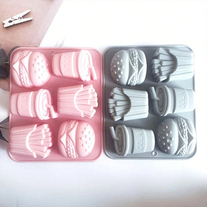 1pc 6-Cavity Silicone Mold, Suitable For Making Burgers, Fries And Soda, Reusable And Easy To Clean, Applicable For Handicrafts, Resin, Gypsum And Other Materials
