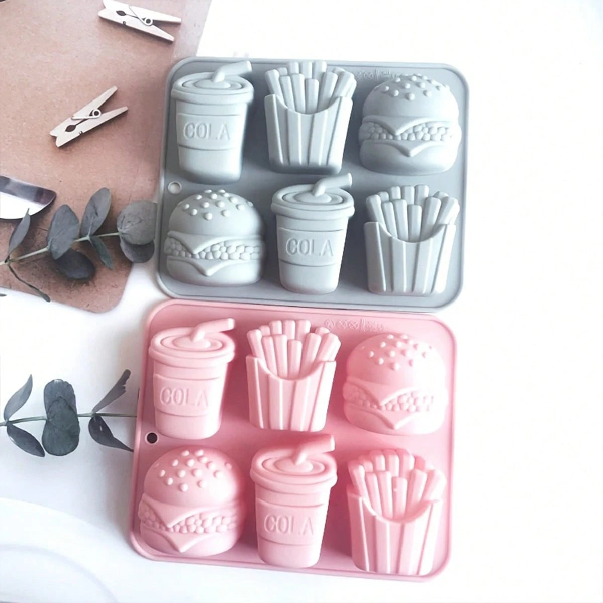 1pc 6-Cavity Silicone Mold, Suitable For Making Burgers, Fries And Soda, Reusable And Easy To Clean, Applicable For Handicrafts, Resin, Gypsum And Other Materials