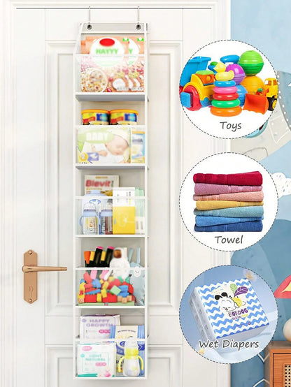 1pc 6-Layer Over The Door Hanging Storage Bag For Baby's Room, Holds Diapers, Toys, Accessories Baby Shower Family Decorations Gifts