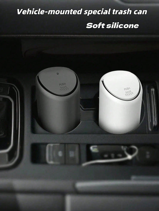 1pc ABS Base Silicone Car Trash Can, Removable & Multi-Functional, Mini Storage Box For Keys, Phones, Coins, Anti-Slip Design Fits Cup Holder & Dashboard