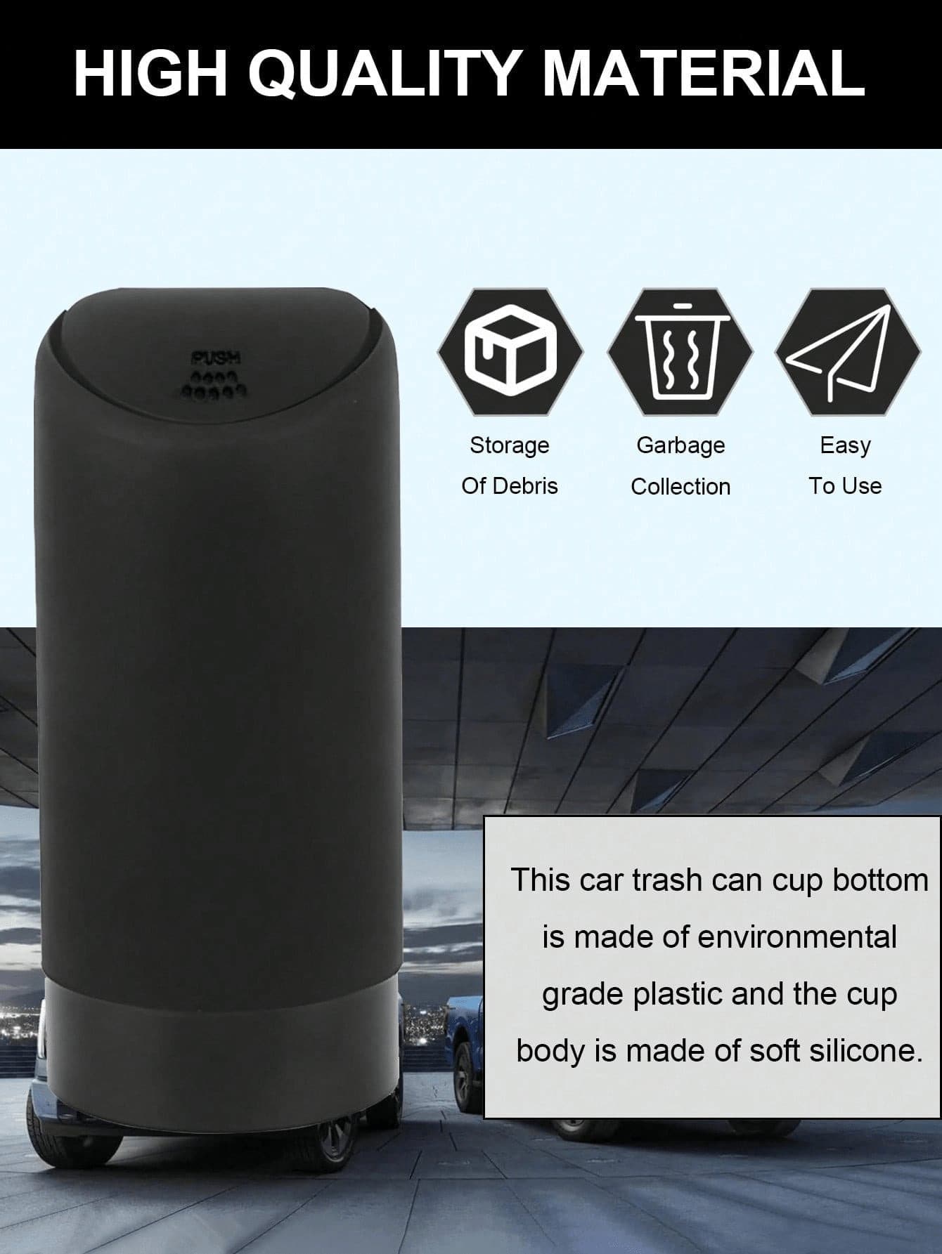 1pc ABS Base Silicone Car Trash Can, Removable & Multi-Functional, Mini Storage Box For Keys, Phones, Coins, Anti-Slip Design Fits Cup Holder & Dashboard