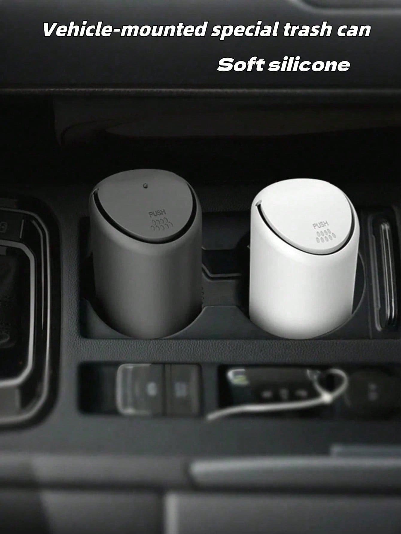 1pc ABS Base Silicone Car Trash Can, Removable & Multi-Functional, Mini Storage Box For Keys, Phones, Coins, Anti-Slip Design Fits Cup Holder & Dashboard