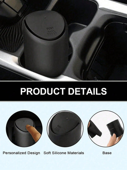 1pc ABS Base Silicone Car Trash Can, Removable & Multi-Functional, Mini Storage Box For Keys, Phones, Coins, Anti-Slip Design Fits Cup Holder & Dashboard
