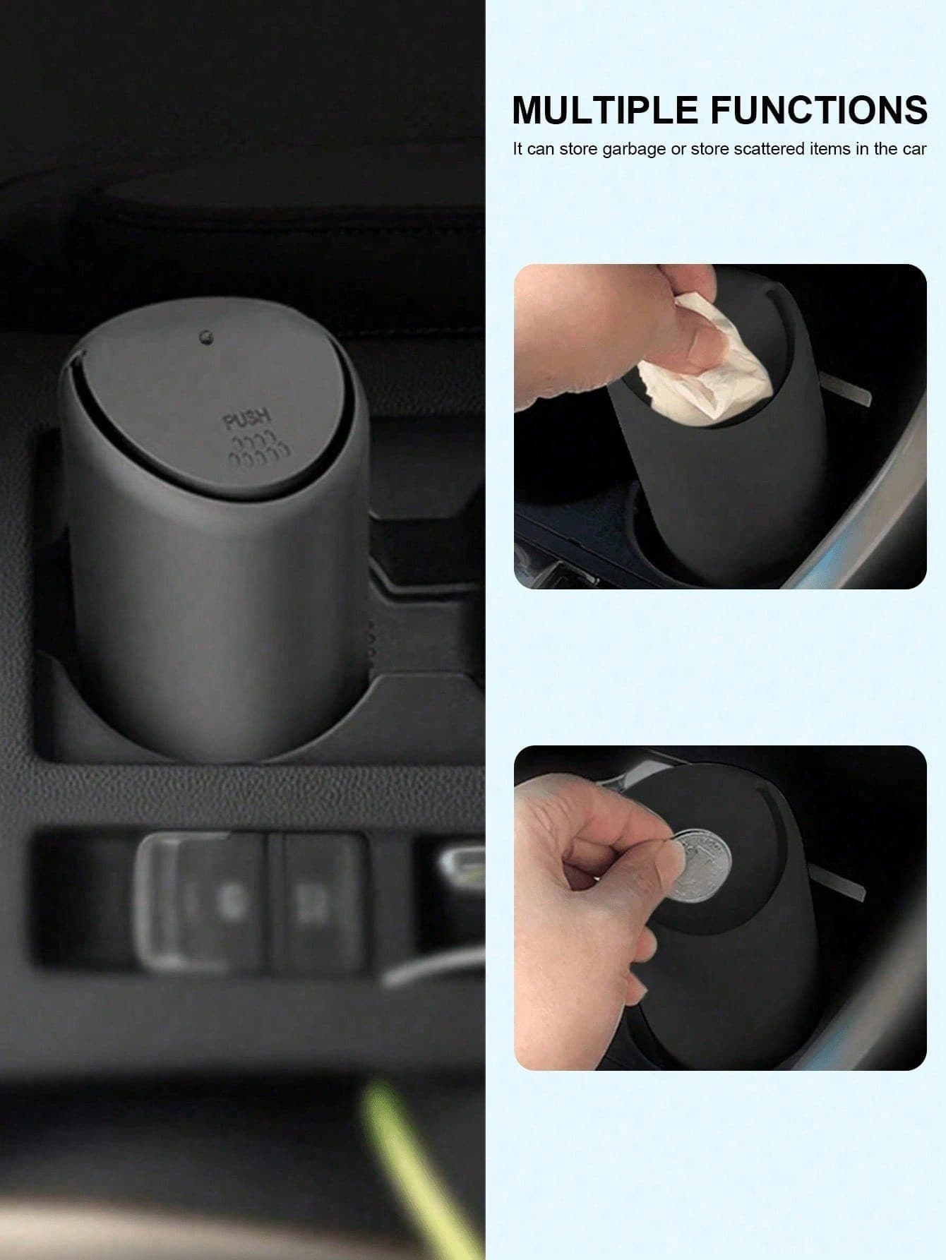 1pc ABS Base Silicone Car Trash Can, Removable & Multi-Functional, Mini Storage Box For Keys, Phones, Coins, Anti-Slip Design Fits Cup Holder & Dashboard