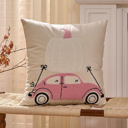 1pc Autumn Pumpkin Pillow Case, Velvet Embroidered Pillow Cover, Suitable For Halloween Decoration, Thanksgiving Decoration, Home Decor