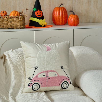 1pc Autumn Pumpkin Pillow Case, Velvet Embroidered Pillow Cover, Suitable For Halloween Decoration, Thanksgiving Decoration, Home Decor