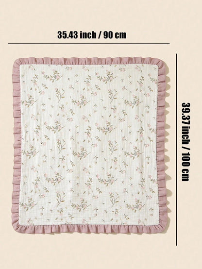 1pc Baby Blanket, Floral Print With Ruffle Edge, Soft Fine Fabric, Spring/Summer New Arrival, Essential Baby Daily Item