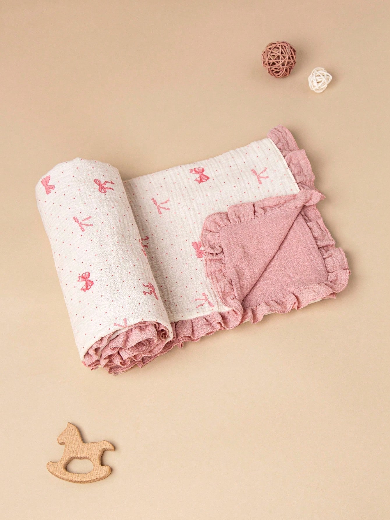 1pc Baby Blanket, Floral Print With Ruffle Edge, Soft Fine Fabric, Spring/Summer New Arrival, Essential Baby Daily Item