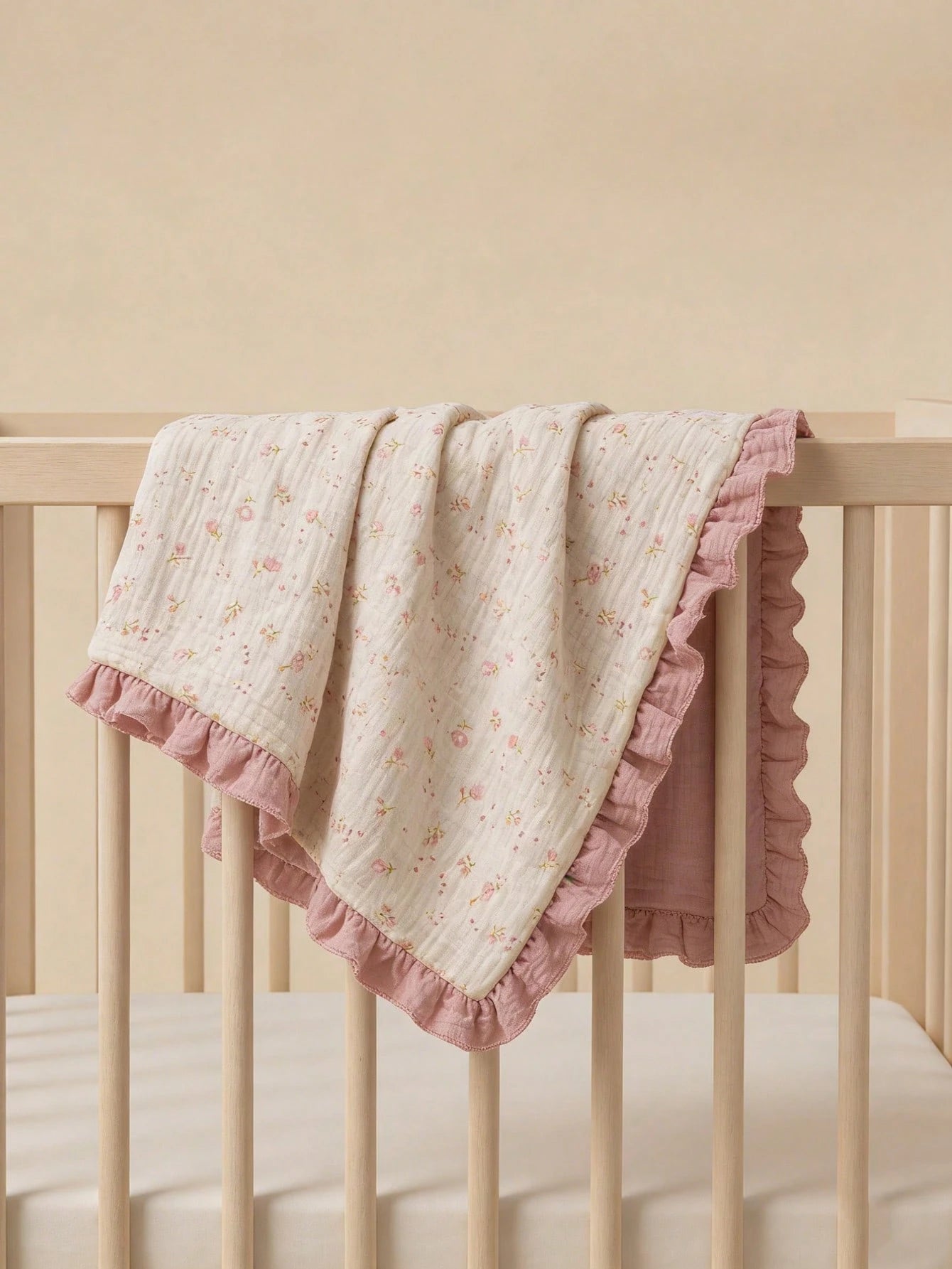 1pc Baby Blanket, Floral Print With Ruffle Edge, Soft Fine Fabric, Spring/Summer New Arrival, Essential Baby Daily Item