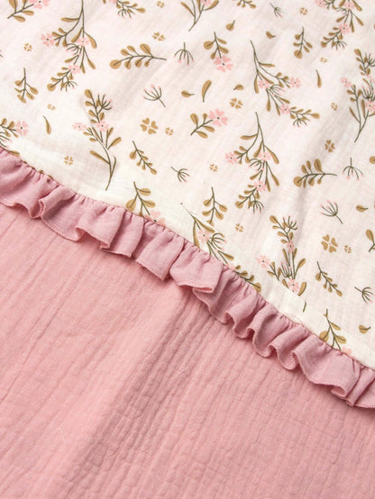 1pc Baby Blanket, Floral Print With Ruffle Edge, Soft Fine Fabric, Spring/Summer New Arrival, Essential Baby Daily Item