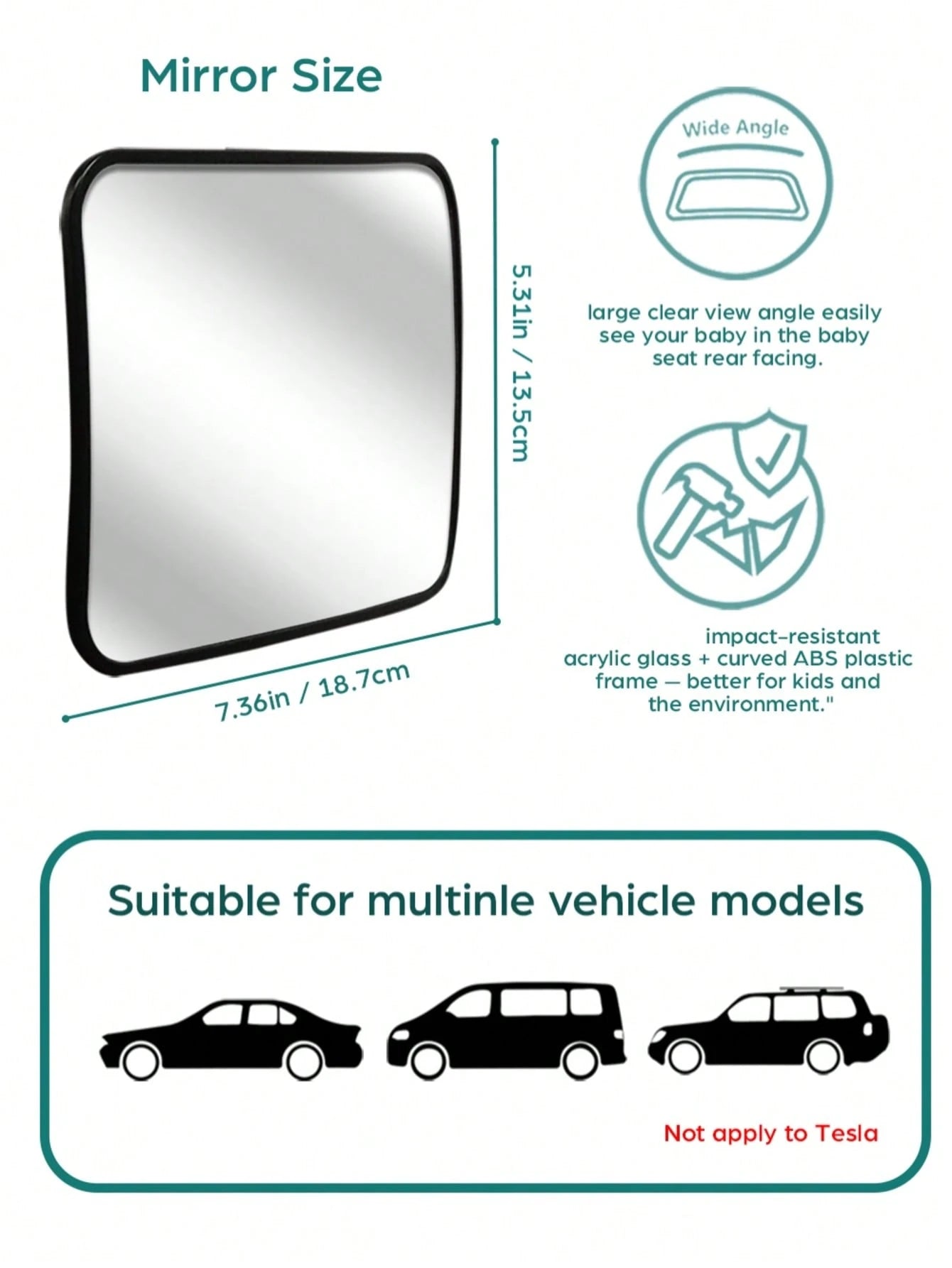1pc Baby Car Rearview Mirror, Acrylic Material, Shatterproof And Crack-Resistant, Suitable For Rear-Facing Baby Car Seat, Wide And Clear View