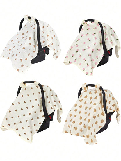 1pc Baby Carrier Seat Cover, Stroller Canopy, Soft Breathable Lightweight Muslin, Dust & Sun Protection, Ergonomic Design Suitable For Infant Travel