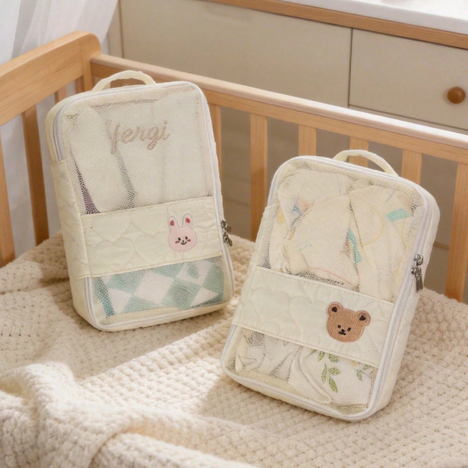 1pc Baby Clothes Storage Bag, Large Capacity Waterproof Dirty Laundry Organizer, Separating Compartments, Motherhood Accessories, (White)