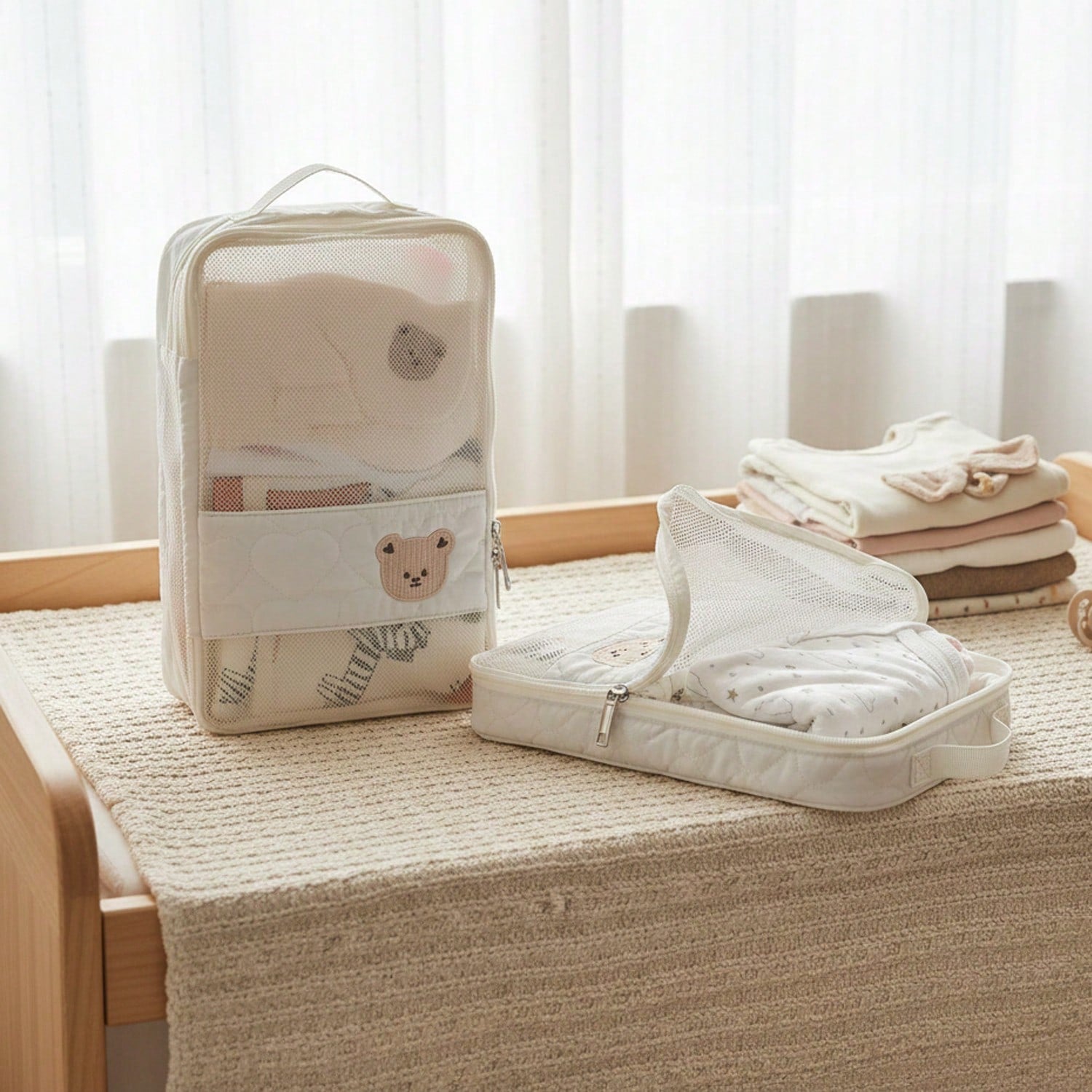 1pc Baby Clothes Storage Bag, Large Capacity Waterproof Dirty Laundry Organizer, Separating Compartments, Motherhood Accessories, (White)