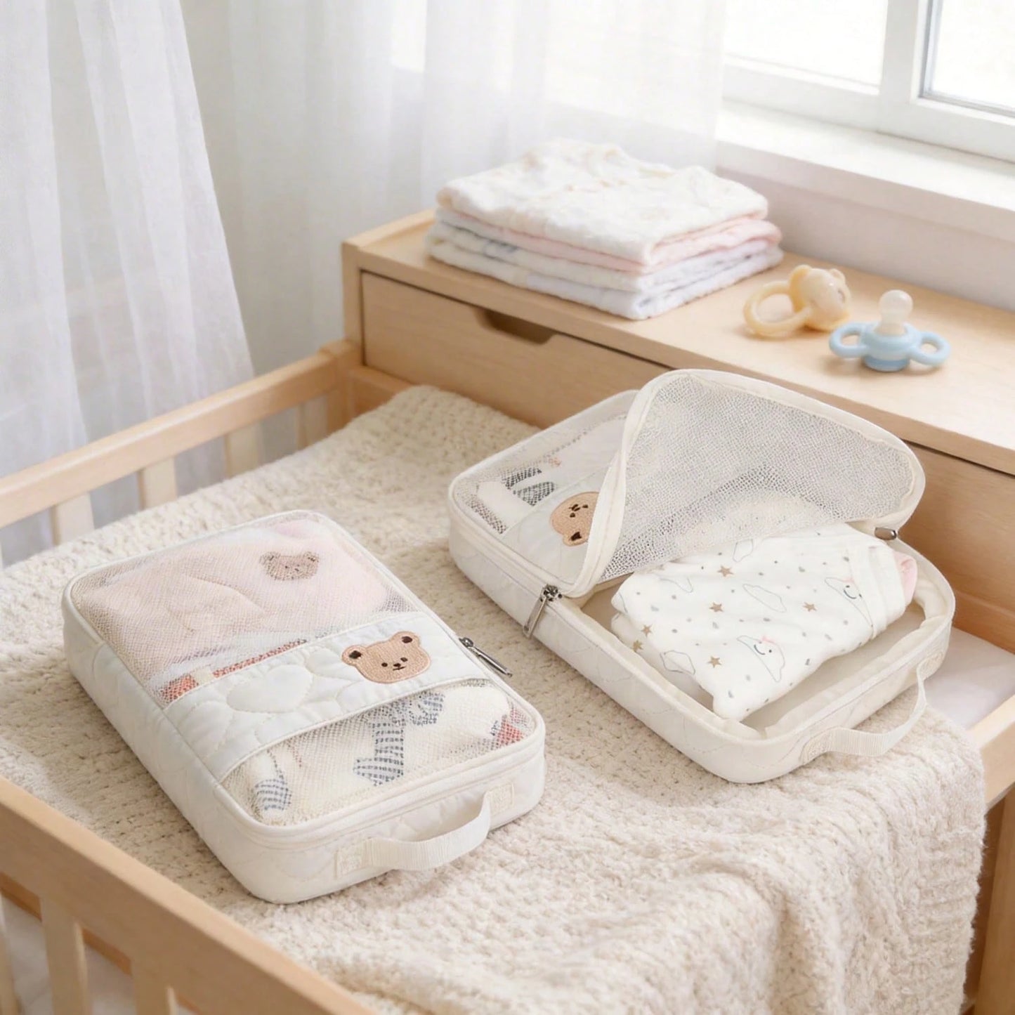 1pc Baby Clothes Storage Bag, Large Capacity Waterproof Dirty Laundry Organizer, Separating Compartments, Motherhood Accessories, (White)