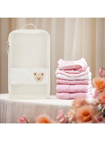 1pc Baby Clothes Storage Bag, Large Capacity Waterproof Dirty Laundry Organizer, Separating Compartments, Motherhood Accessories, (White)
