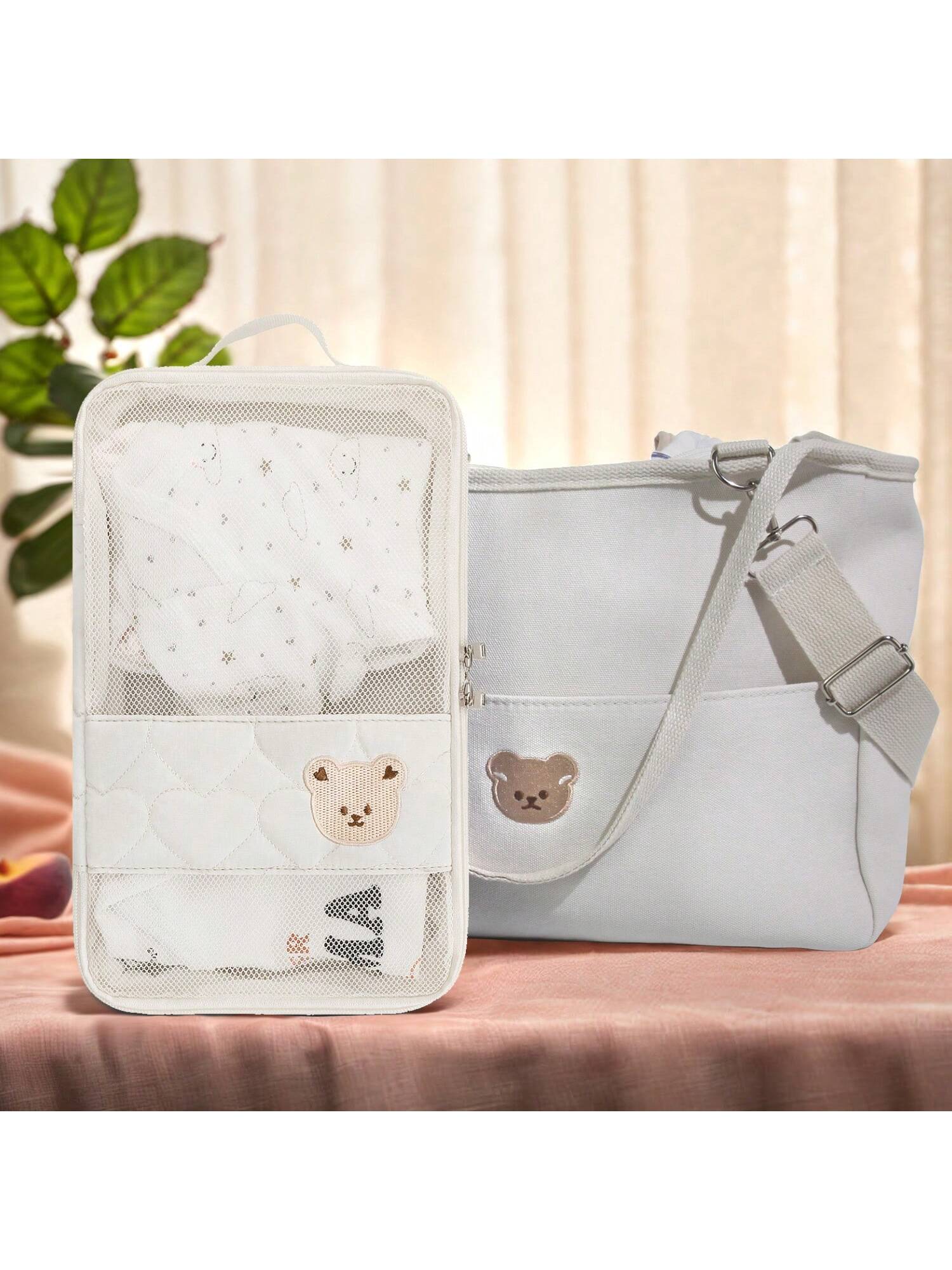 1pc Baby Clothes Storage Bag, Large Capacity Waterproof Dirty Laundry Organizer, Separating Compartments, Motherhood Accessories, (White)