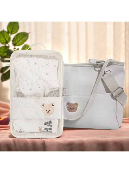 1pc Baby Clothes Storage Bag, Large Capacity Waterproof Dirty Laundry Organizer, Separating Compartments, Motherhood Accessories, (White)