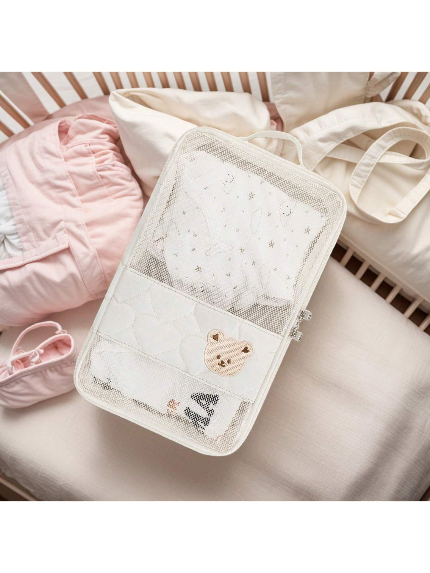 1pc Baby Clothes Storage Bag, Large Capacity Waterproof Dirty Laundry Organizer, Separating Compartments, Motherhood Accessories, (White)