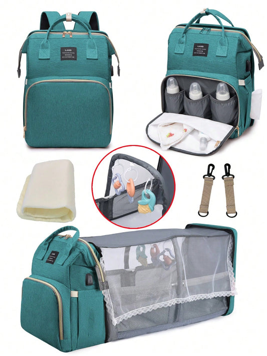 1pc Baby Diaper Bag Backpack With Changing Station, Multifunction Portable Waterproof Large Capacity Travel Baby Changing Bags, Baby Stuff Organizer, Baby Registry Search, Baby Diaper Bags For Boys &