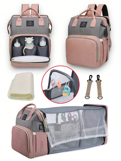 1pc Baby Diaper Bag Backpack With Changing Station, Multifunction Portable Waterproof Large Capacity Travel Baby Changing Bags, Baby Stuff Organizer, Baby Registry Search, Baby Diaper Bags For Boys &