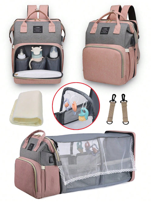 1pc Baby Diaper Bag Backpack With Changing Station, Multifunction Portable Waterproof Large Capacity Travel Baby Changing Bags, Baby Stuff Organizer, Baby Registry Search, Baby Diaper Bags For Boys &