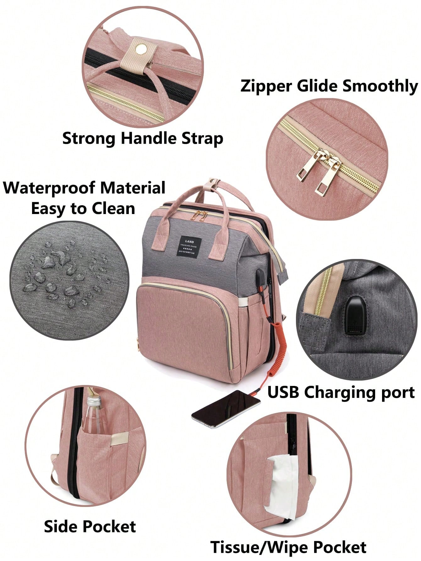 1pc Baby Diaper Bag Backpack With Changing Station, Multifunction Portable Waterproof Large Capacity Travel Baby Changing Bags, Baby Stuff Organizer, Baby Registry Search, Baby Diaper Bags For Boys &