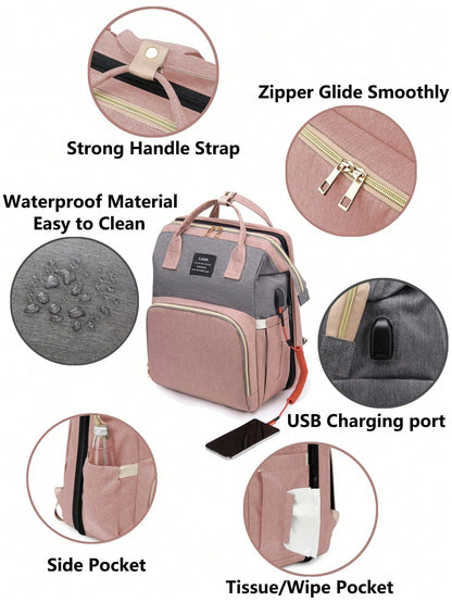 1pc Baby Diaper Bag Backpack With Changing Station, Multifunction Portable Waterproof Large Capacity Travel Baby Changing Bags, Baby Stuff Organizer, Baby Registry Search, Baby Diaper Bags For Boys &