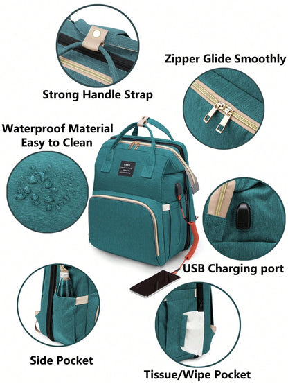 1pc Baby Diaper Bag Backpack With Changing Station, Multifunction Portable Waterproof Large Capacity Travel Baby Changing Bags, Baby Stuff Organizer, Baby Registry Search, Baby Diaper Bags For Boys &
