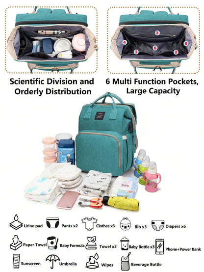 1pc Baby Diaper Bag Backpack With Changing Station, Multifunction Portable Waterproof Large Capacity Travel Baby Changing Bags, Baby Stuff Organizer, Baby Registry Search, Baby Diaper Bags For Boys &