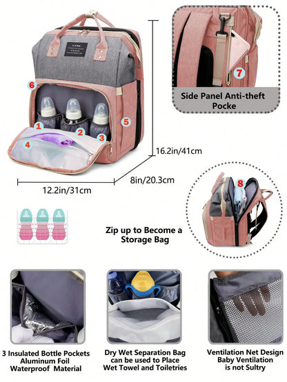 1pc Baby Diaper Bag Backpack With Changing Station, Multifunction Portable Waterproof Large Capacity Travel Baby Changing Bags, Baby Stuff Organizer, Baby Registry Search, Baby Diaper Bags For Boys &