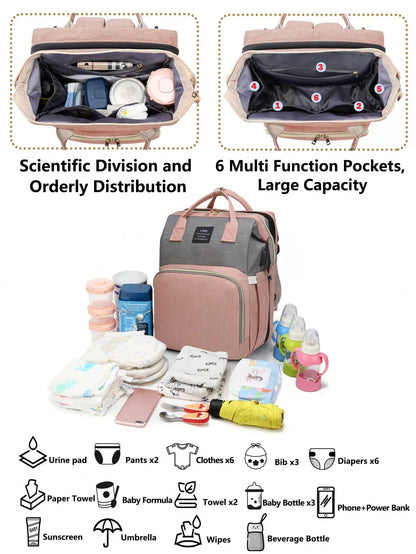 1pc Baby Diaper Bag Backpack With Changing Station, Multifunction Portable Waterproof Large Capacity Travel Baby Changing Bags, Baby Stuff Organizer, Baby Registry Search, Baby Diaper Bags For Boys &