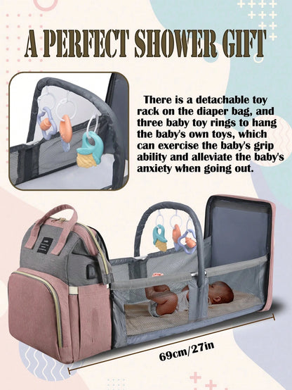1pc Baby Diaper Bag Backpack With Changing Station, Multifunction Portable Waterproof Large Capacity Travel Baby Changing Bags, Baby Stuff Organizer, Baby Registry Search, Baby Diaper Bags For Boys &