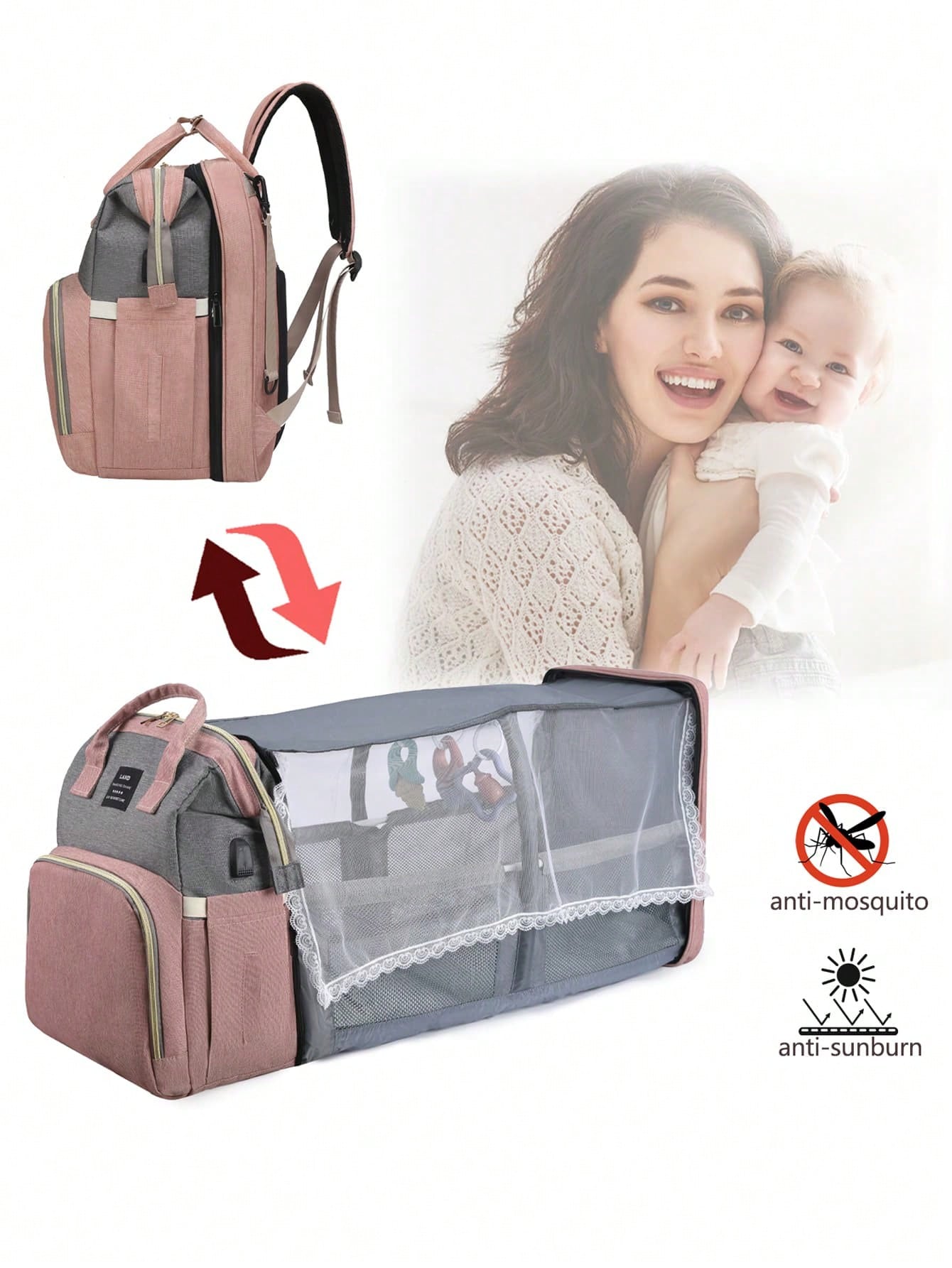 1pc Baby Diaper Bag Backpack With Changing Station, Multifunction Portable Waterproof Large Capacity Travel Baby Changing Bags, Baby Stuff Organizer, Baby Registry Search, Baby Diaper Bags For Boys &