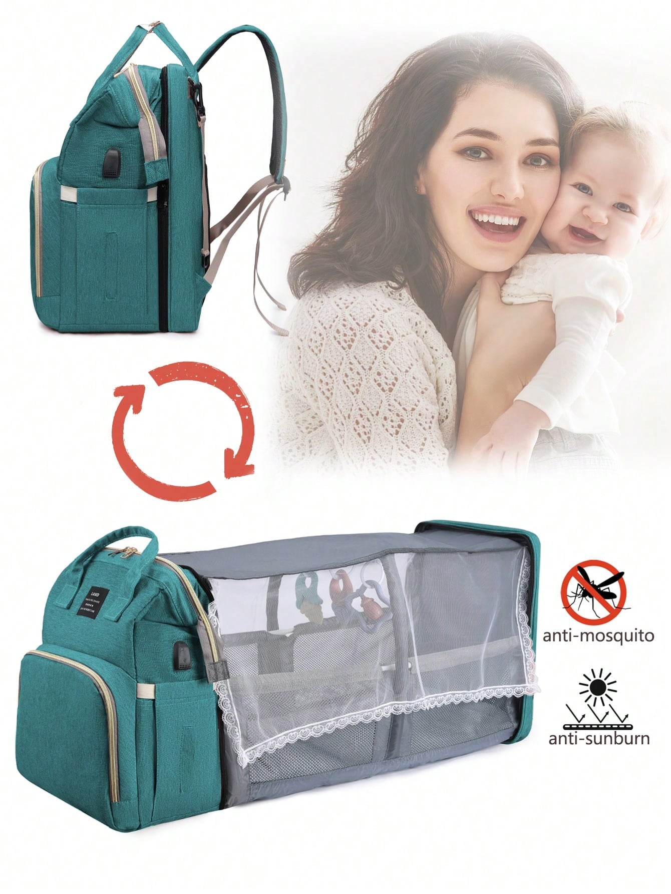 1pc Baby Diaper Bag Backpack With Changing Station, Multifunction Portable Waterproof Large Capacity Travel Baby Changing Bags, Baby Stuff Organizer, Baby Registry Search, Baby Diaper Bags For Boys &