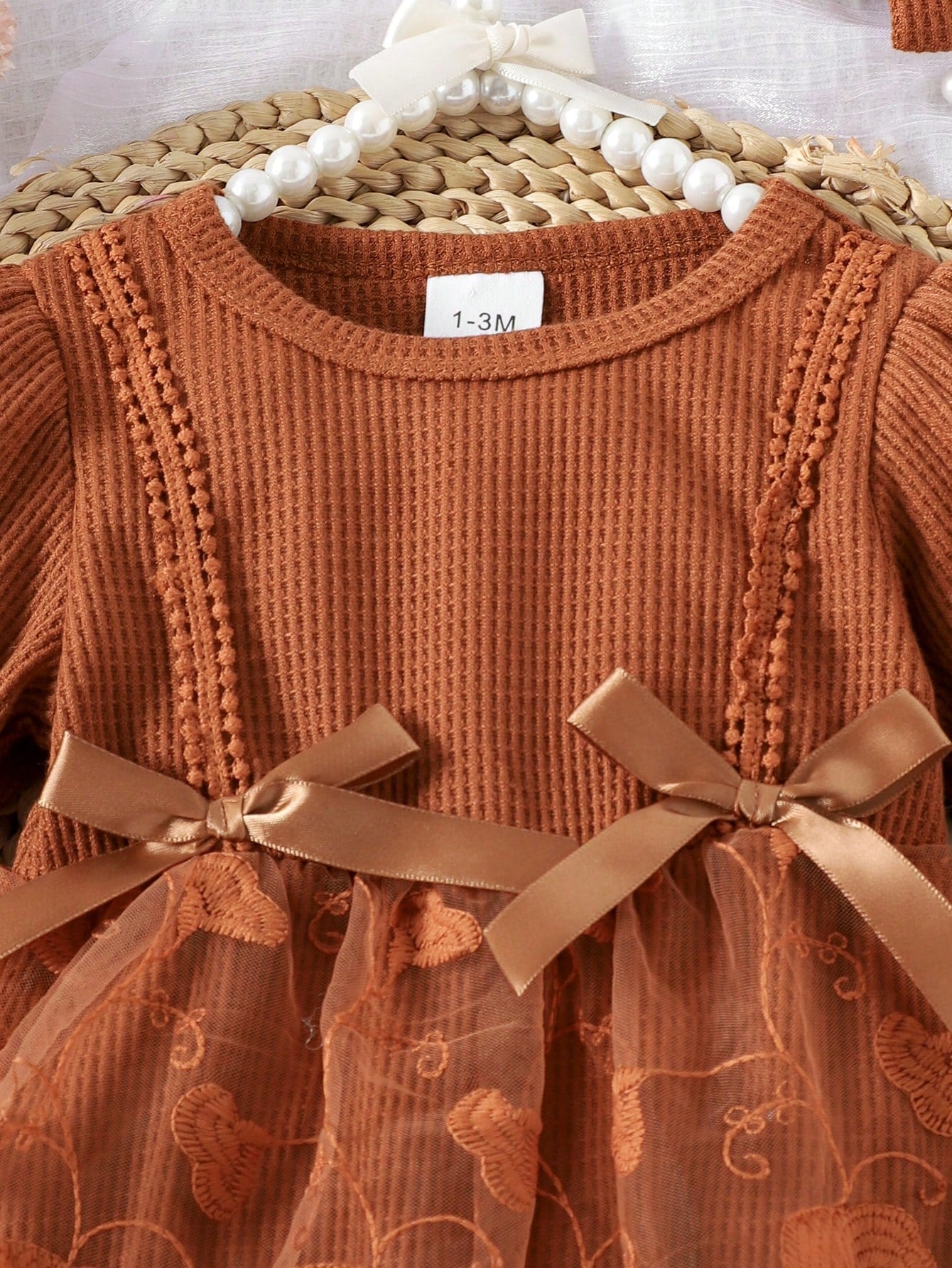 1pc Baby Girl Cute Long Sleeve Mesh Patchwork Dress With Headband And Socks, Spring/Autumn Thin Style