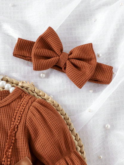 1pc Baby Girl Cute Long Sleeve Mesh Patchwork Dress With Headband And Socks, Spring/Autumn Thin Style