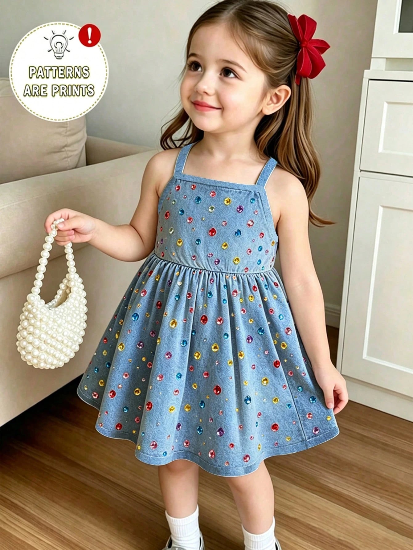 1pc Baby Girls Casual Cute Colorful Gemstone 3D Print Spring Summer Autumn Winter All Season Wear Vacation Print Knit Cami Dress, Summer Dresses, Vacation Dresses
