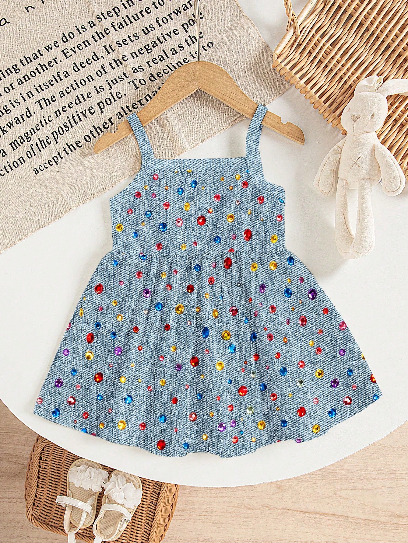 1pc Baby Girls Casual Cute Colorful Gemstone 3D Print Spring Summer Autumn Winter All Season Wear Vacation Print Knit Cami Dress, Summer Dresses, Vacation Dresses