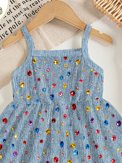 1pc Baby Girls Casual Cute Colorful Gemstone 3D Print Spring Summer Autumn Winter All Season Wear Vacation Print Knit Cami Dress, Summer Dresses, Vacation Dresses