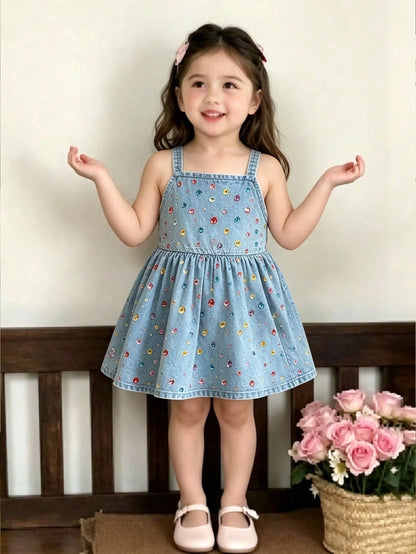 1pc Baby Girls Casual Cute Colorful Gemstone 3D Print Spring Summer Autumn Winter All Season Wear Vacation Print Knit Cami Dress, Summer Dresses, Vacation Dresses