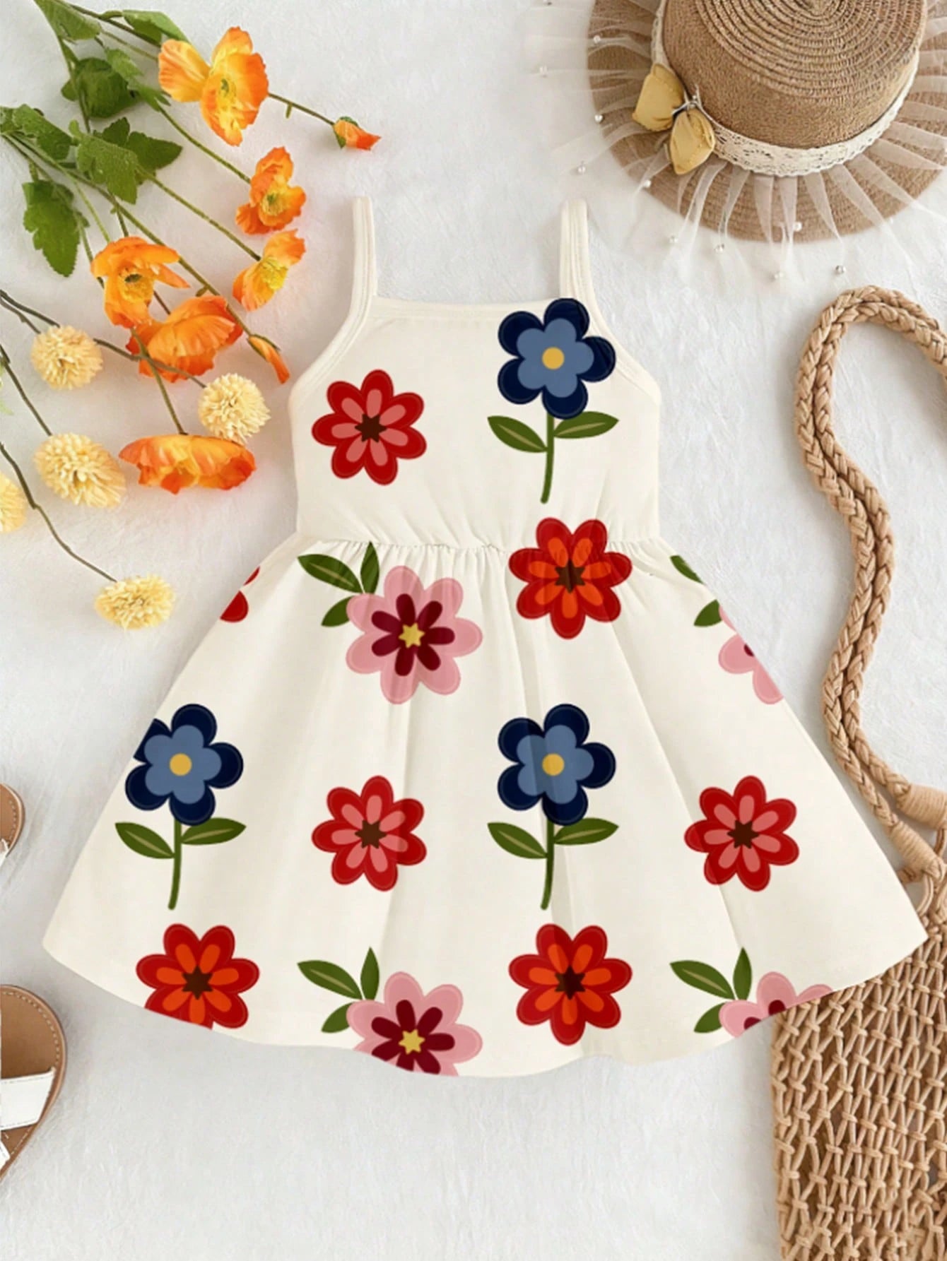 1pc Baby Girls Casual Cute Colorful Gemstone 3D Print Spring Summer Autumn Winter All Season Wear Vacation Print Knit Cami Dress, Summer Dresses, Vacation Dresses