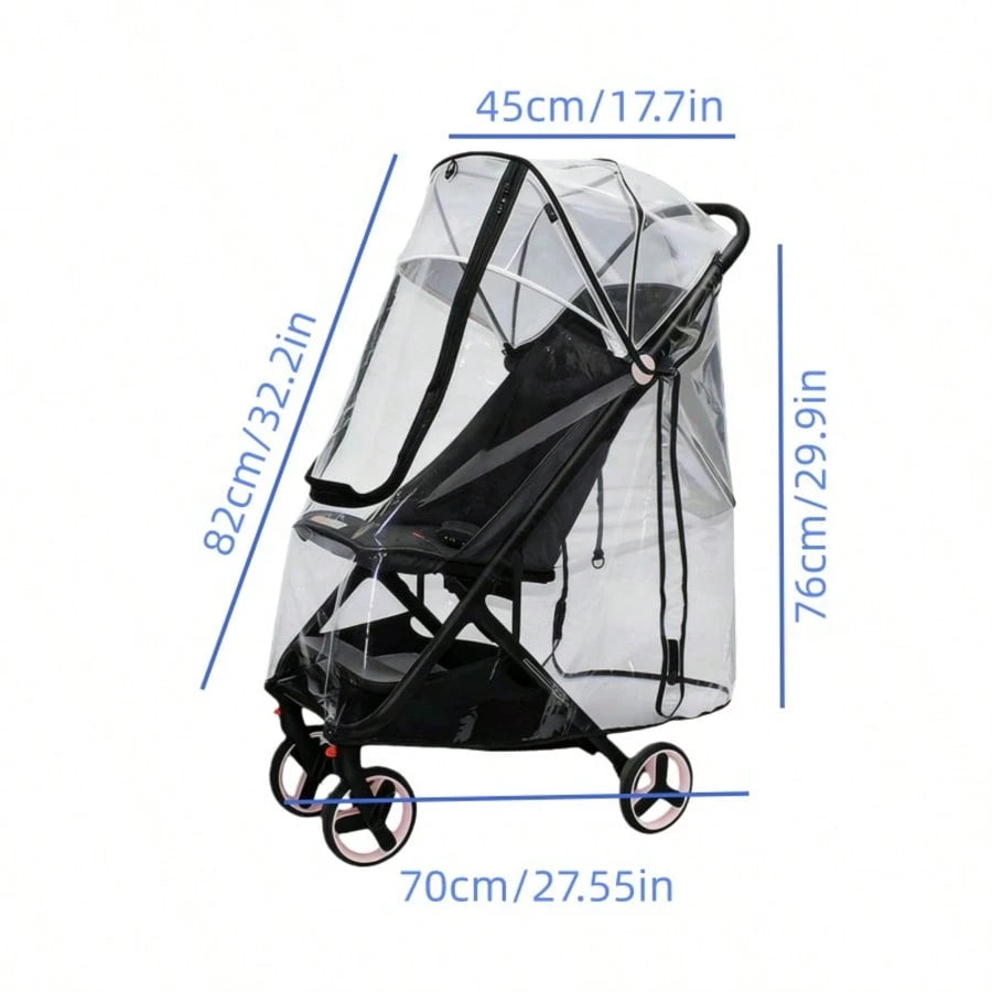 1pc Baby Stroller Rain Cover, EVA Material, Transparent, Windproof, Rainproof, Dustproof, Snowproof, High Transparency, Soft, Easy Installation, Bidirectional Zipper, Fits 95% Stroller Models, All Sea