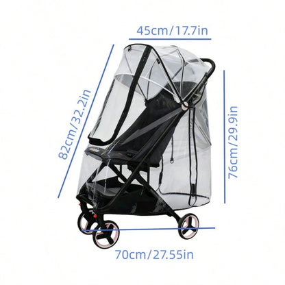 1pc Baby Stroller Rain Cover, EVA Material, Transparent, Windproof, Rainproof, Dustproof, Snowproof, High Transparency, Soft, Easy Installation, Bidirectional Zipper, Fits 95% Stroller Models, All Sea