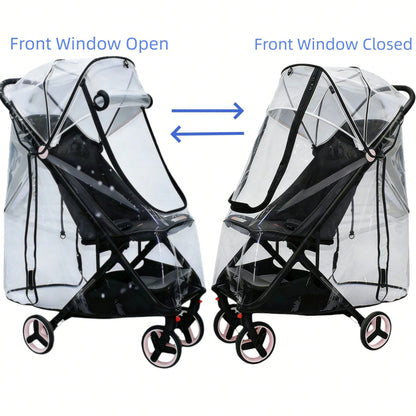 1pc Baby Stroller Rain Cover, EVA Material, Transparent, Windproof, Rainproof, Dustproof, Snowproof, High Transparency, Soft, Easy Installation, Bidirectional Zipper, Fits 95% Stroller Models, All Sea